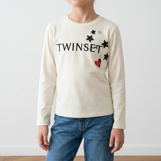 TWINSET Детска блуза с дълъг ръкав – Off White